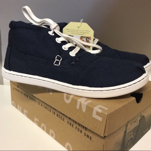 TOMS New Youth Navy Canvas High Tops Botas Shoes - Picture 2 of 4